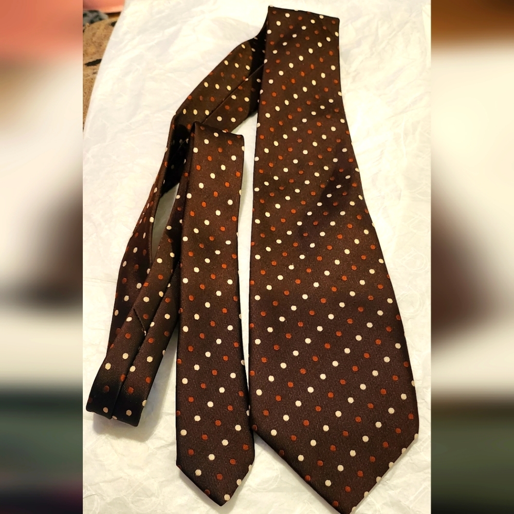 VINTAGE St. Michael 1970s Men's Neck Tie Made in England Brown & Polkadots